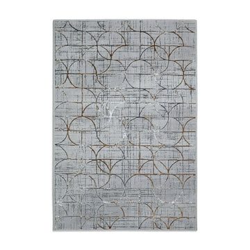 Creation G2851 Modern Geometric Distressed Metallic Shimmer Soft Textured Low Profile Short-Pile Grey/Gold Rug-Think Rugs-Rug Love - The Most Loved Rug Store